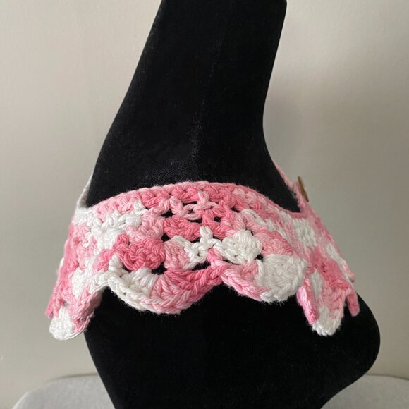 Handmade Crochet Pink White Cotton Wide Neck Collar Neckwear Accessory - Picture 5 of 6